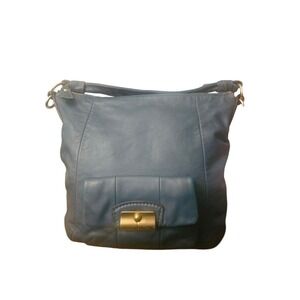 Coach Leather Hobo Shoulder Bag Slate Blue Gold Hardware